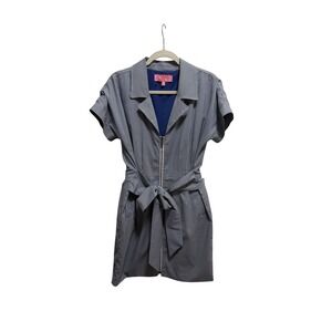 LDT Gingham Collared Zipper Dress Tie Waist Short Sleeve Women's Size 12